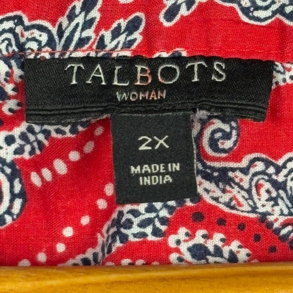 Talbots Womens 3/4 Sleeve Button Down Tunic Shirt 2X Paisley Breathable Boho - Picture 8 of 12